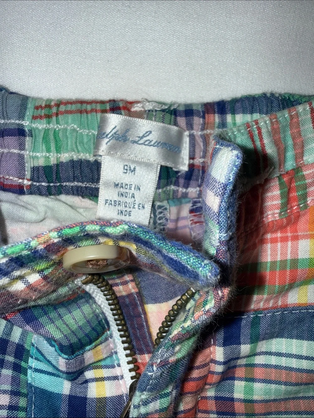 Ralph Lauren Patchwork Plaid Shorts in Green, Blue, Pink